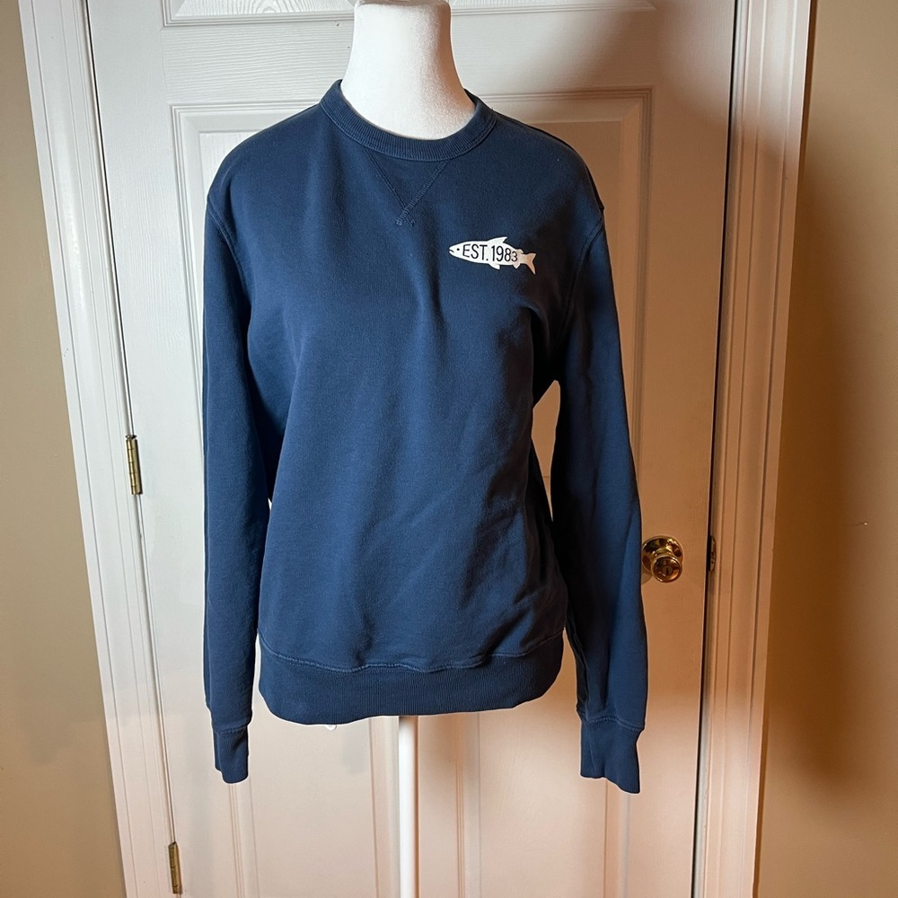 J Crew Men's Size Medium Cotton 1983  Fish Union Blue Crewneck - Picture 2 of 7